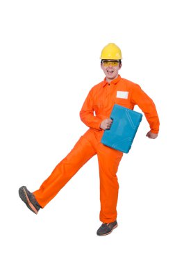 Sanayi işçisi beyaz arka planda izole edilmiş.