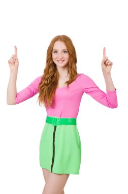 Sanal düğmeye basan kadın beyazda izole edildi