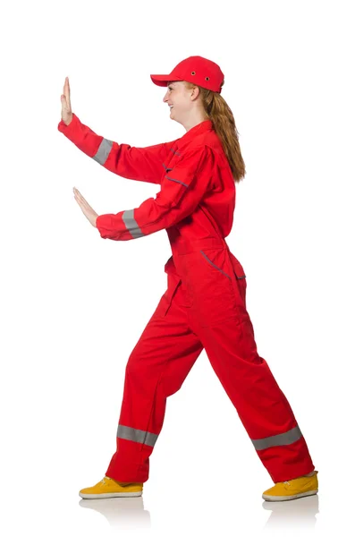 Woman in industrial concept isolated on white — Stock Photo, Image