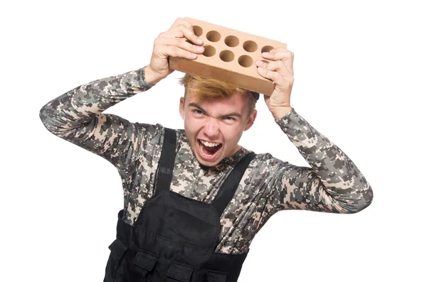 Soldado engraçado isolado em branco — Fotografia de Stock