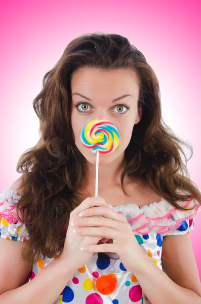 Woman with lollipops isolated on white — Stock Photo, Image