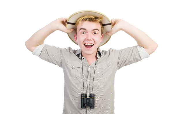 Hombre en sombrero de safari en concepto de caza —  Fotos de Stock