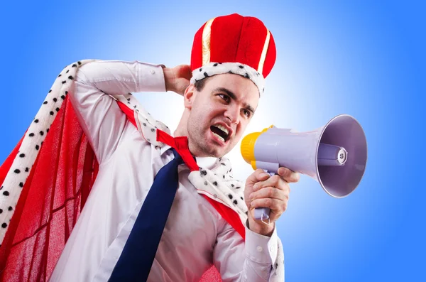 King businessman with loudspeaker — Stock Photo, Image