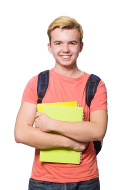 genç bir öğrenci kitapları ile