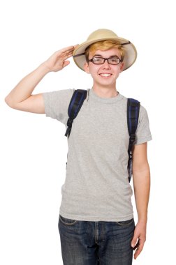 Avlanma konseptinde safari şapkalı bir adam