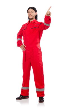 Sanayi işçisi beyaz arka planda izole edilmiş.