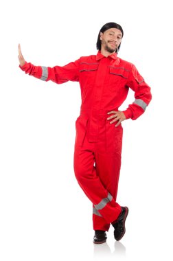 Sanayi işçisi beyaz arka planda izole edilmiş.