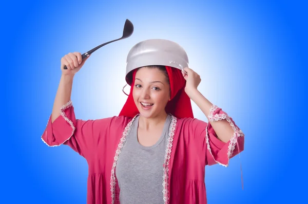 Housewife with pot — Stock Photo, Image