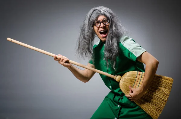 Funny man with brush and wig — Stock Photo, Image