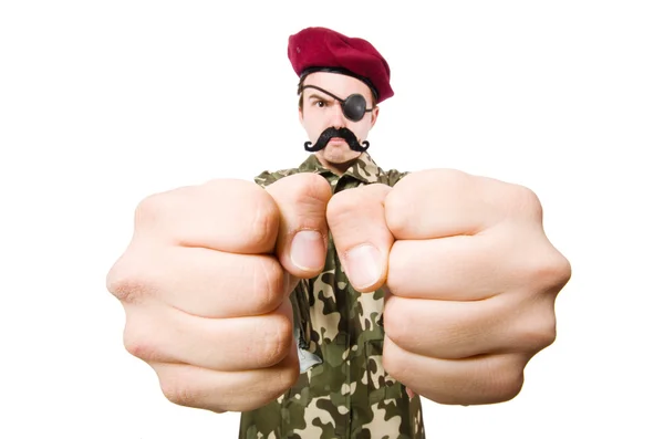 Смешной солдат в военной концепции — стоковое фото