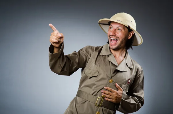 Funny safari hunter against background — Stock Photo, Image