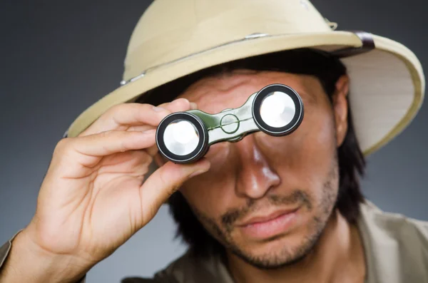 Funny safari hunter against background — Stock Photo, Image