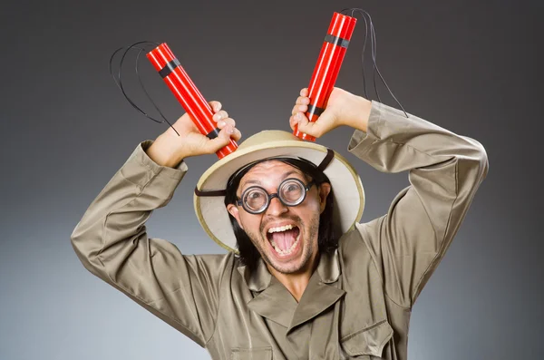 Funny safari hunter against background — Stock Photo, Image