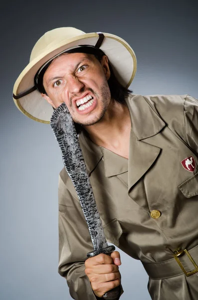 Funny safari hunter against background — Stock Photo, Image