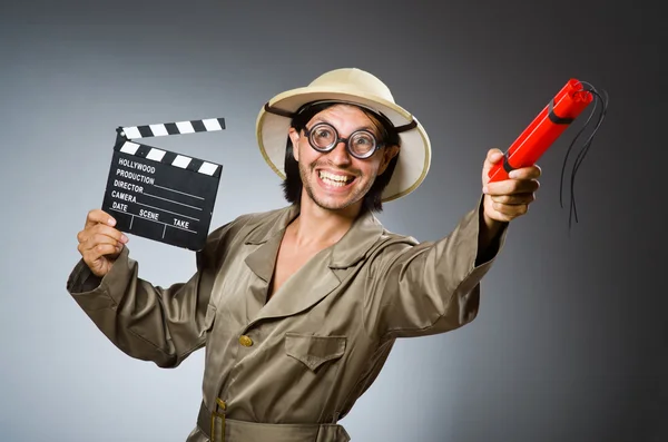 Lustiger Safari-Jäger vor Hintergrund — Stockfoto