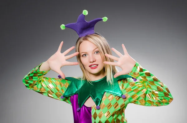 Funny clown in colourful costume — Stock Photo, Image