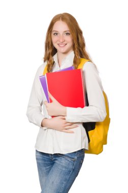 Beyaz arka planda izole genç öğrenci