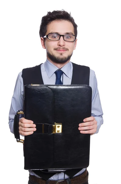 Uomo d'affari divertente con valigetta — Foto Stock