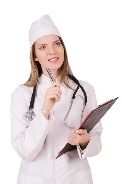 Kobieta lekarz izolowany na białym — Zdjęcie stockowe
