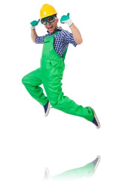 Sanayi işçisi beyaz arka planda izole edilmiş.