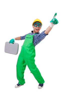 Sanayi işçisi beyaz arka planda izole edilmiş.