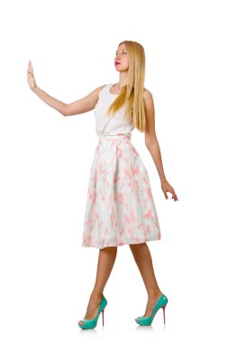 Beyaz arka planda izole edilmiş bir kadın