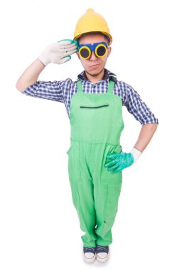 Sanayi işçisi beyaz arka planda izole edilmiş.