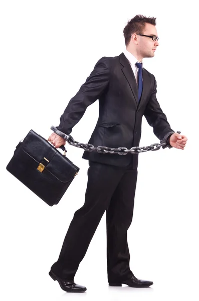 Uomo d'affari con catena isolata sul bianco — Foto Stock