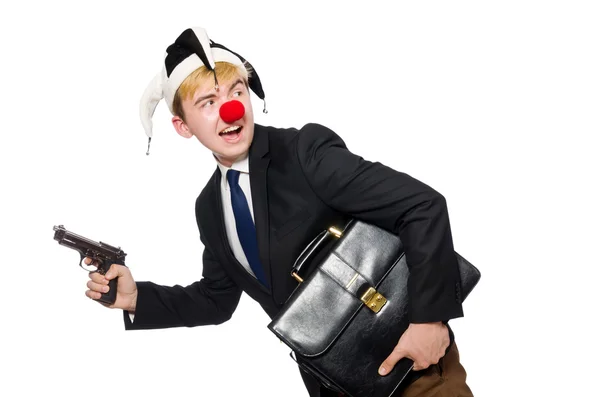 Biznesmen clown w zabawnej koncepcji izolowane na białym — Zdjęcie stockowe