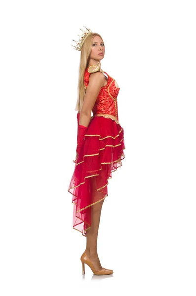 Reina en vestido rojo aislado en blanco — Foto de Stock