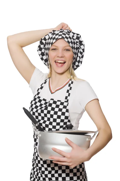 흰 배경에서 외따로 요리하는 여자 — 스톡 사진
