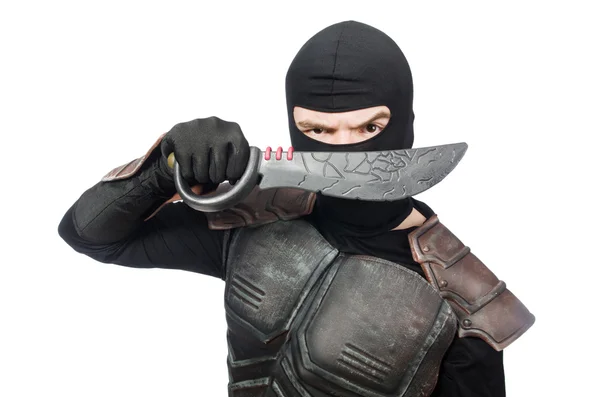 Ninja med kniv isolerad på vit — Stockfoto