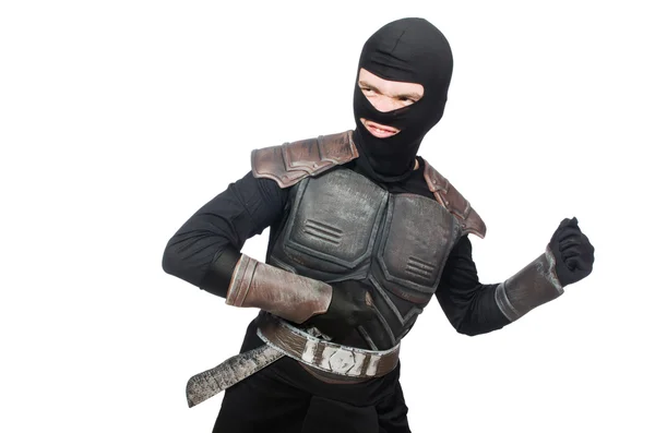 Ninja con coltello isolato su bianco — Foto Stock