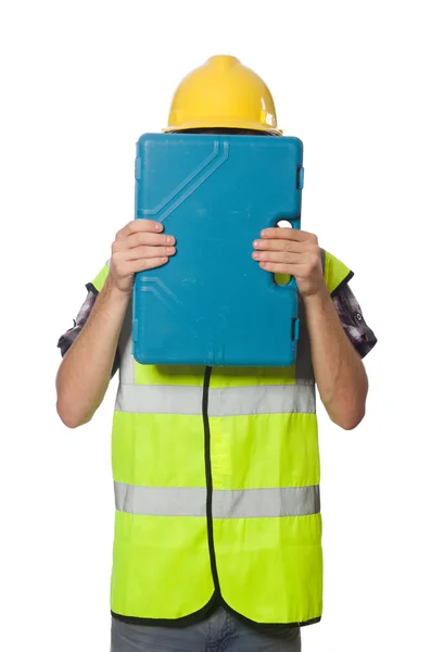 Trabajador industrial aislado en el fondo blanco — Foto de Stock