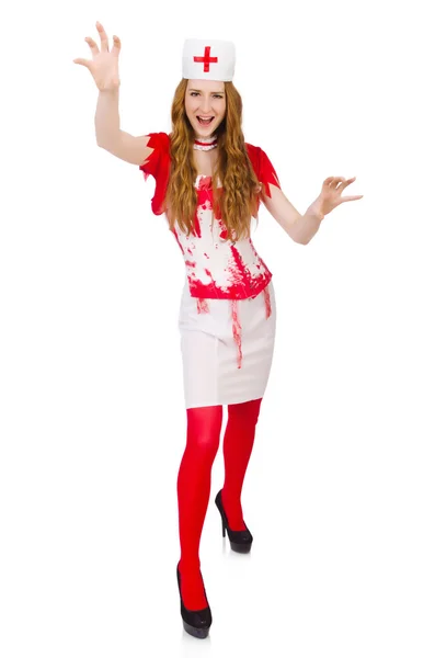 Femme médecin couvert de sang à Halloween concept — Photo