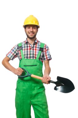 Sanayi işçisi beyaz arka planda izole edilmiş.