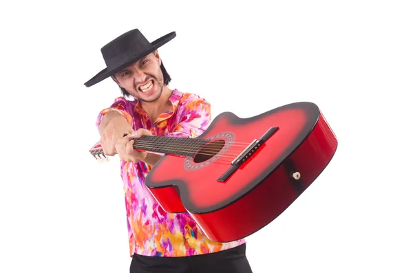 Muž v sombreru s kytarou — Stock fotografie