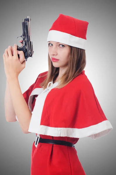 Giovane donna in costume da Babbo Natale rosso su bianco — Foto Stock