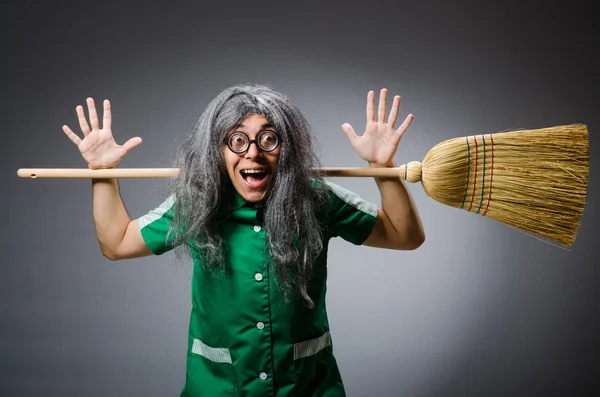 Funny man with brush and wig — Stock Photo, Image