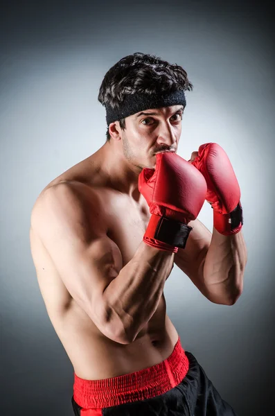 Muscular boxer with gloves — Stock Photo, Image