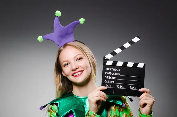 Clown mit Filmklappbrett — Stockfoto