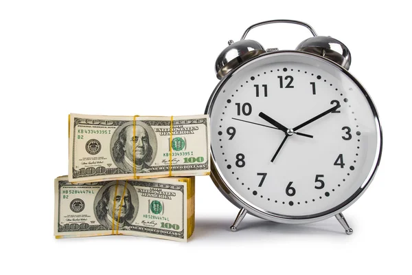 Zeit ist Geld mit Uhr und Dollar — Stockfoto