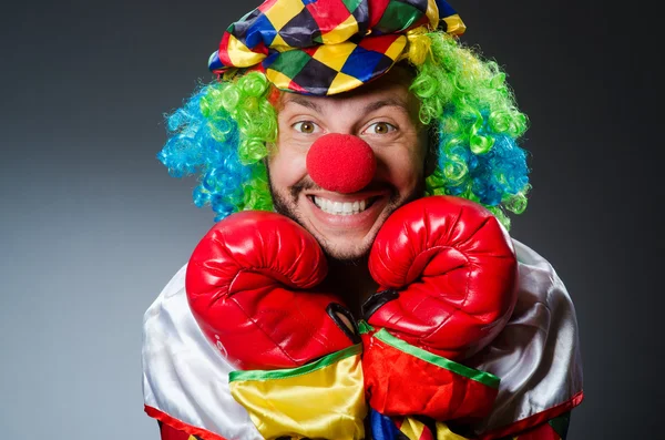 Grappige clown met bokshandschoenen — Stockfoto