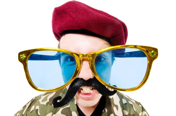 Grappige soldaat in militair concept — Stockfoto