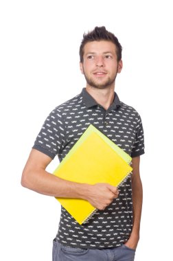 genç bir öğrenci kitapları ile