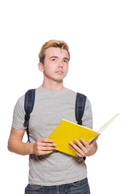 Beyaz arka planda izole genç öğrenci