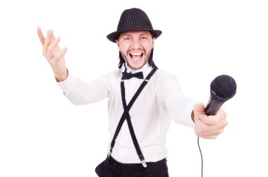 komik adam üzerinde beyaz izole şarkı