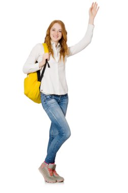 Sırt çantalı kadın beyazı soyutladı