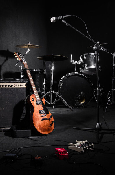 Set of musical instruments during concert
