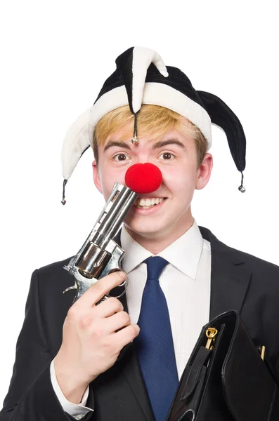 Affärsman clown i roligt koncept isolerad på vitt — Stockfoto